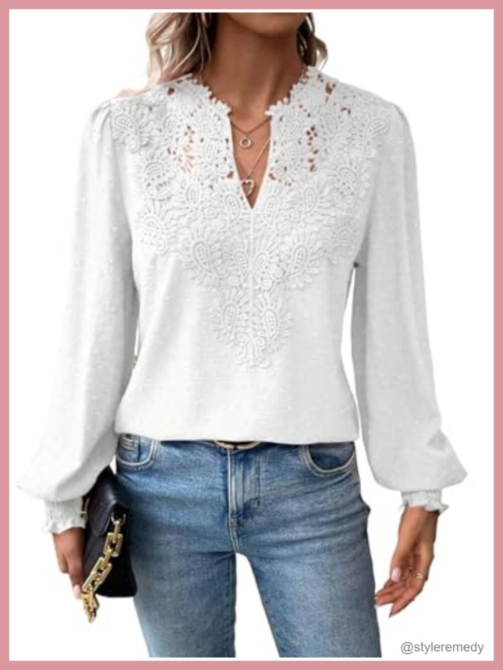 Womens Lace Blouse V Neck Ruffle Long Sleeve Dressy Casual Boho Top